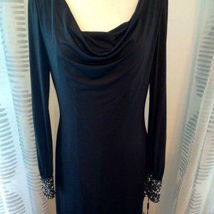 Calvin Klein Scoop Neck Black Dress Sequined Cuffs Size 10 NWT